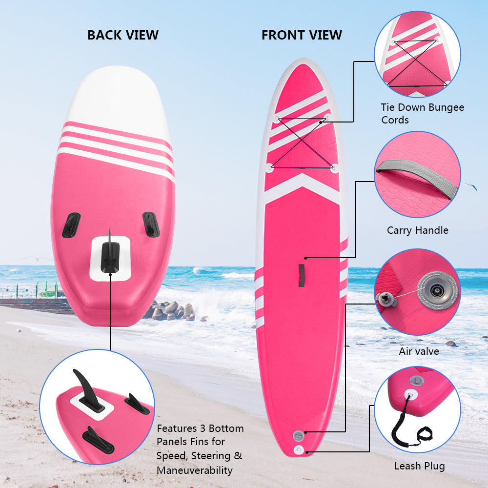 Inflatable Paddle Boards Stand Up 10.5'x30 x6 ISUP Surf Control Non-Slip Deck Standing Boat Pink