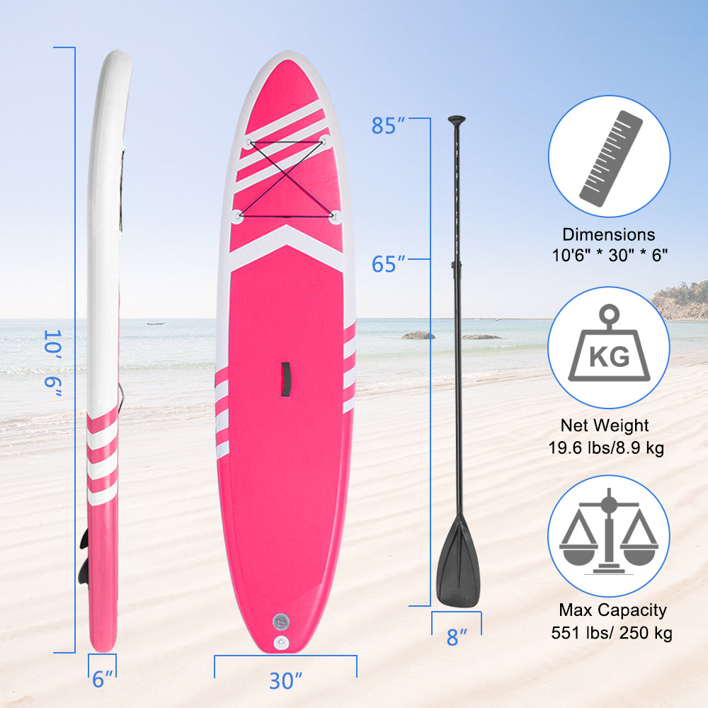 Inflatable Paddle Boards Stand Up 10.5'x30 x6 ISUP Surf Control Non-Slip Deck Standing Boat Pink