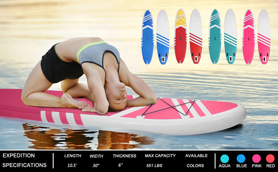 Inflatable Paddle Boards Stand Up 10.5'x30 x6 ISUP Surf Control Non-Slip Deck Standing Boat Pink