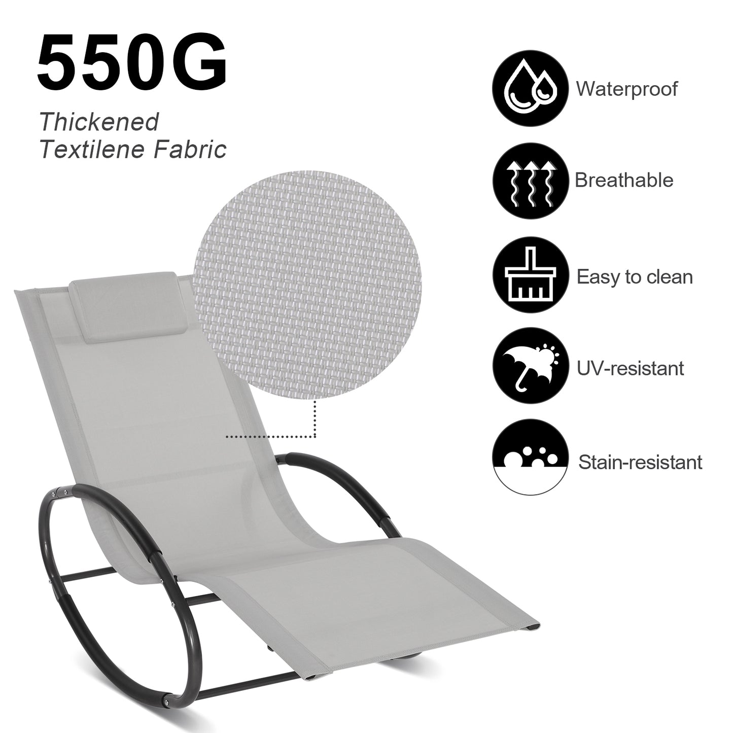 Outdoor Rocking Chair, Zero Gravity Rocker Chair with Padded Headrest-Textilene-Power Coated Frame-Patio Rocking Sun Lounger Recliner, Garden Furniture Rocking Chair for Patio, Decking, Balcony