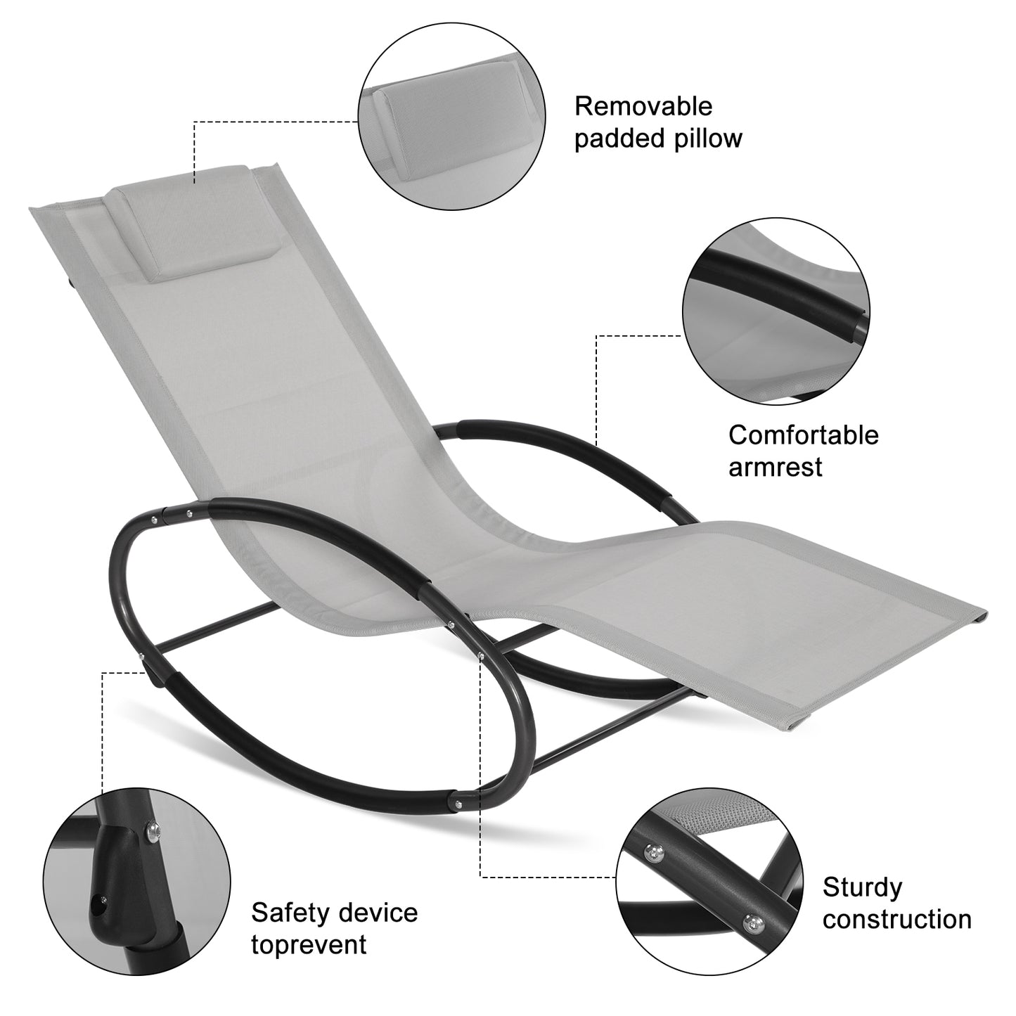 Outdoor Rocking Chair, Zero Gravity Rocker Chair with Padded Headrest-Textilene-Power Coated Frame-Patio Rocking Sun Lounger Recliner, Garden Furniture Rocking Chair for Patio, Decking, Balcony