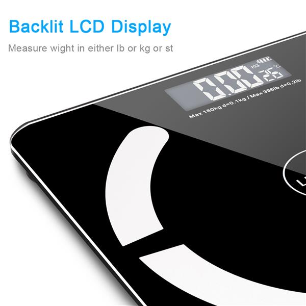 Bluetooth Smart Digital Weighing Scale Body Fat Scale OKOK App Black