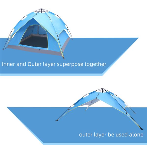 2-3 Person Double-Deck Tow-Door Hydraulic Automatic Tent Free Build Outdoor Tent Blue