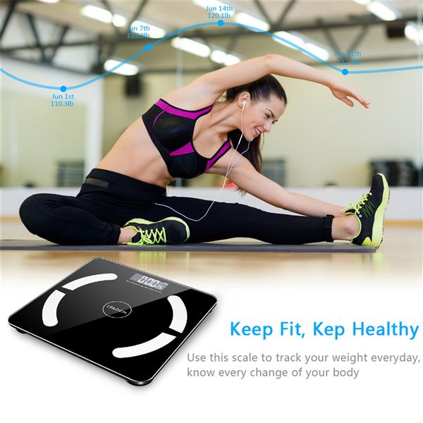 Bluetooth Smart Digital Weighing Scale Body Fat Scale OKOK App Black