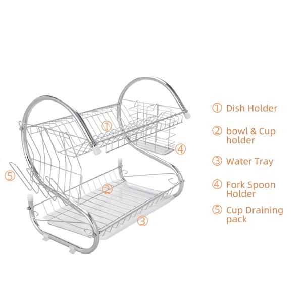 Multifunctional S-shaped Dual Layers Bowls & Dishes & Chopsticks & Spoons Collection Shelf Dish Drai